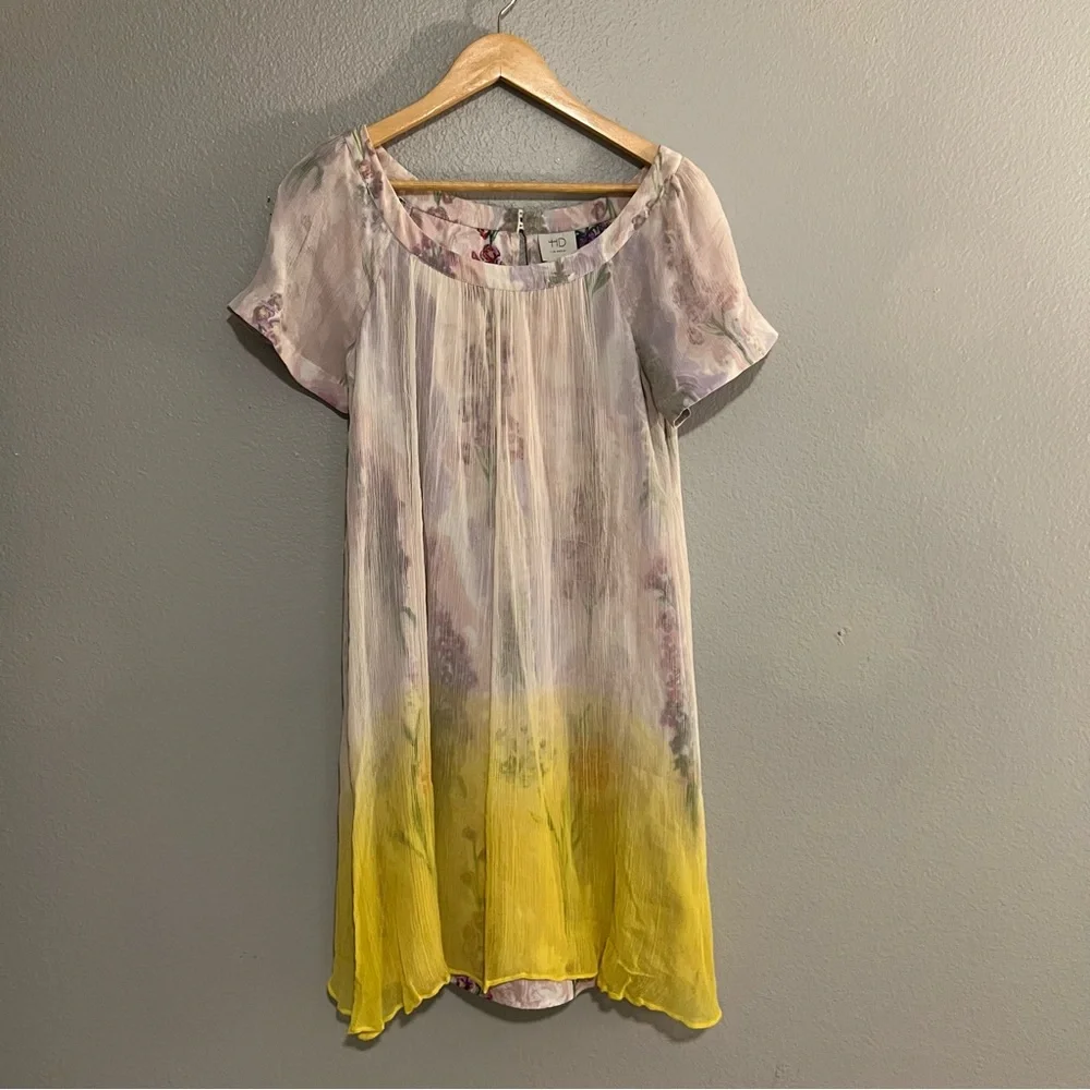 Anthropologie HD Pink And Yellow Floral In Paris Dipped Chroma Swing Dress 8 - Picture 5 of 11